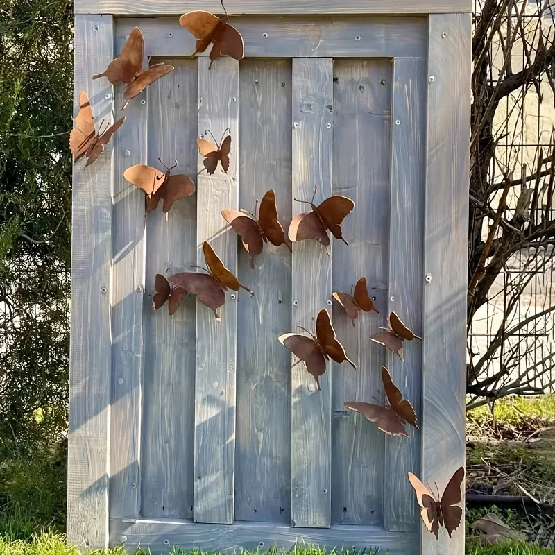 5 Stück Rustikale Metall-Schmetterlinge Wandkunst Vintage Gartenzaun Hofdekoration Terrassenverschönerung Outdoor Rustikale Metall-Schmetterling-Dekoration