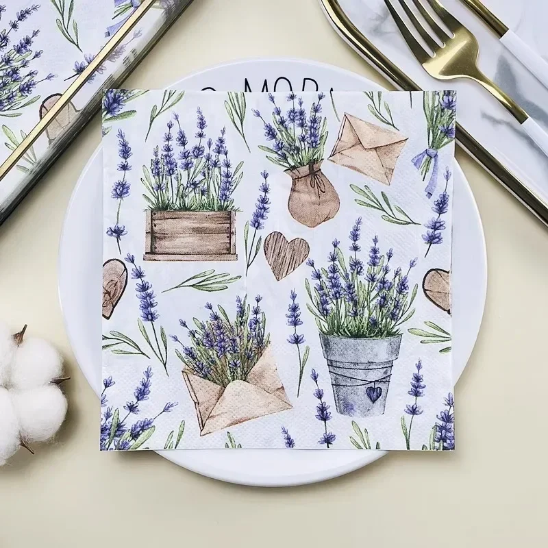 20pcs Lavender Colourful Tissue Napkin Printed Napkin Square Facial Tissue Hotel Restaurant Drawing Paper Placemat Mouthcloths