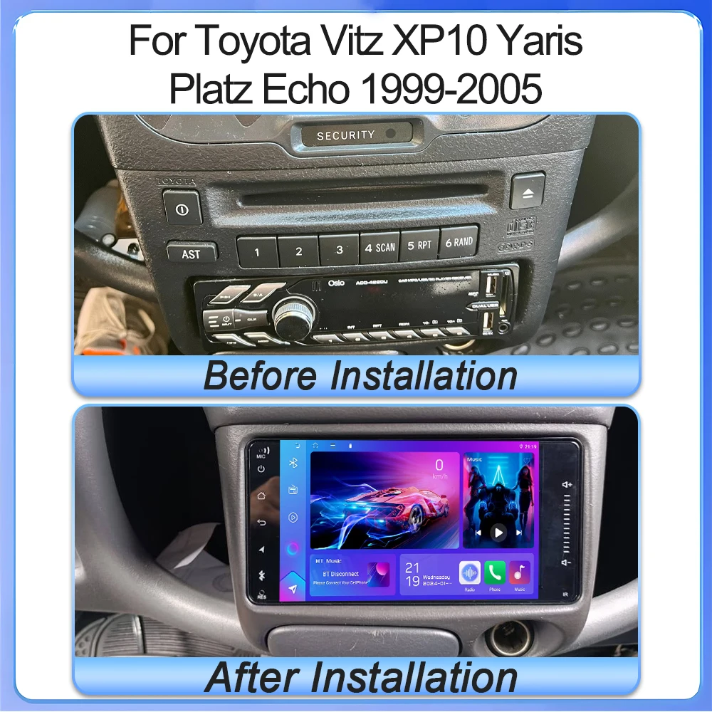 Autoradio Android 15 Pour Toyota Vitz/Yaris 1999-2005 - Écran 9" CarPlay/Android Auto Sans Fil, 4+64Go, GPS, Bluetooth, WiFi + Caméra De Recul - 3