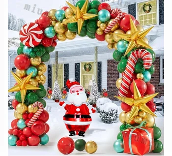 Christmas Balloon Arch Set Candy Cane Aluminum Film Red Green White Father Christmas New Year Balloons Party Decoration Gifts