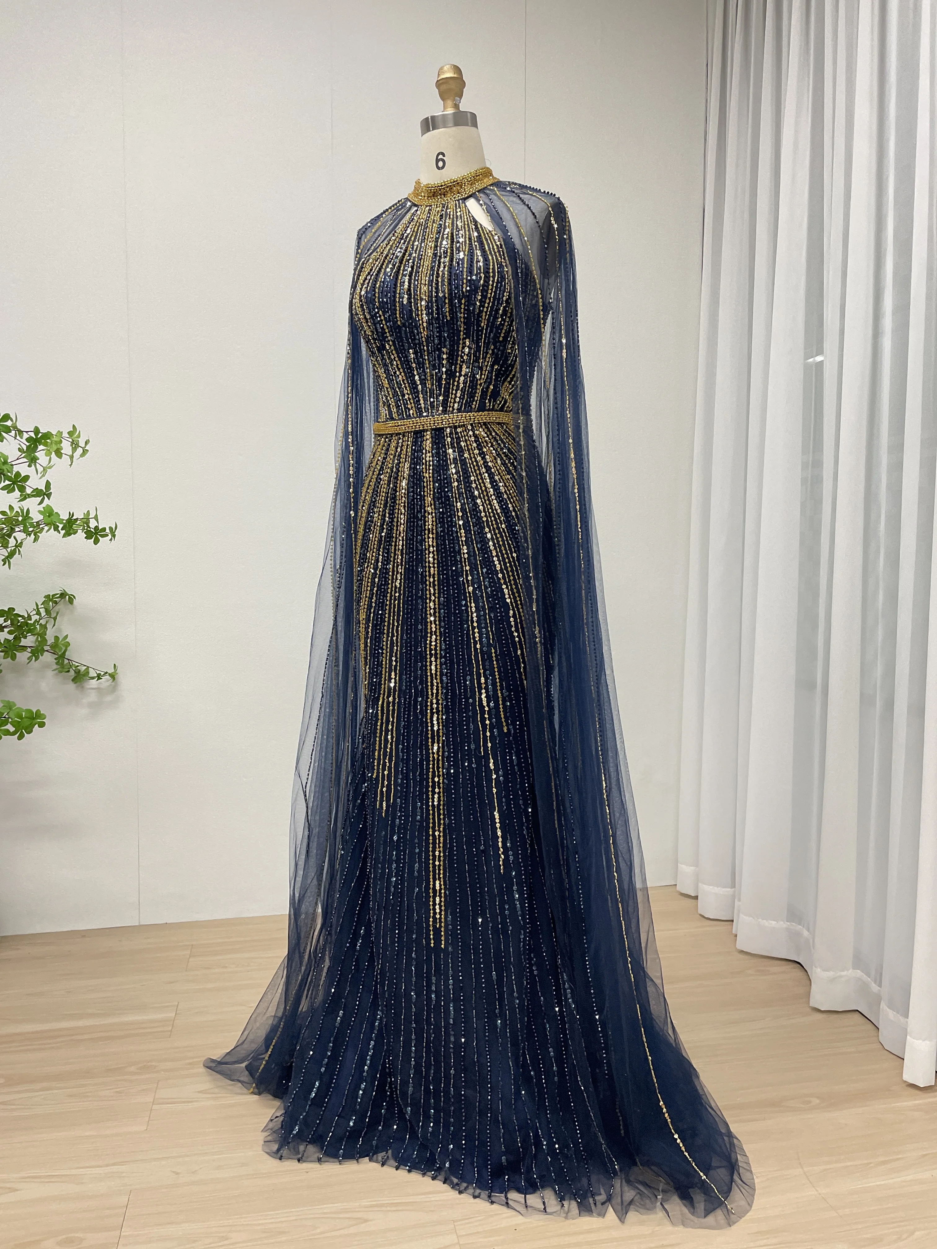 MYMB neue Arabisch Weinrot Luxus Perlen Meerjungfrau Abendkleid Cape Ärmeln für Frauen Hochzeit Party Kleider Anpassen MB40390 – Detail 12