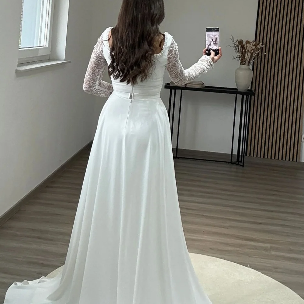 chinese dress ladies Party White Jewel Appliques Prom Dresses With Long Sleeves – luladress main image 0