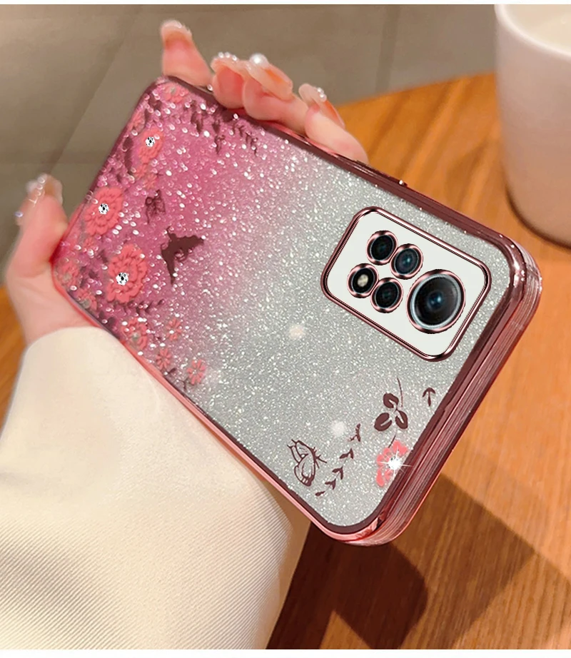 Glitter Butterfly Flower Phone Case For Xiaomi Redmi Gradient_voghion.com