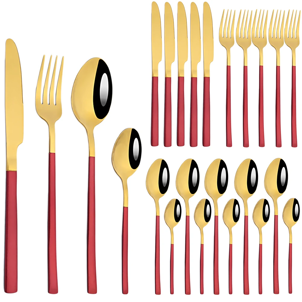 

24Pcs Cutlery Sets Stainless Steel Western Knife Forks Spoons Dinner Tableware Mirror Dinnerware Kitchen Flatware Silverware Set