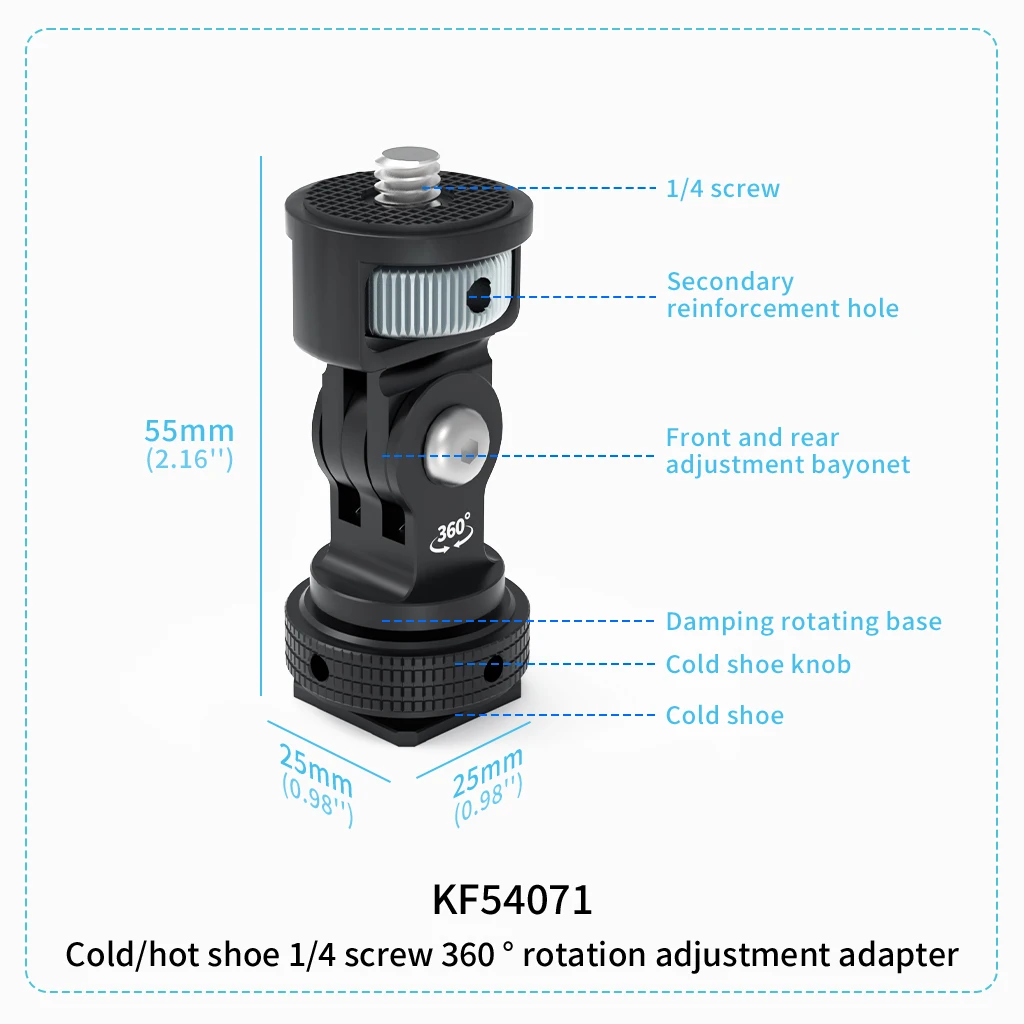 Kaltschuhhalterung Stativadapter 1/4 3/8 ARRI Loch für Gopro Insta360 Osmo 360 Action Kamerahalter SLR Käfig Mikrofon Licht Telefonständer – Detail 20