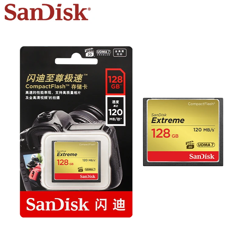 카메라용 SanDisk 컴팩트 플래시 카드, 익스트림 메모리 카드, 최대 120 MB/s 읽기 속도 CF 카드, VPG20 UDMA 7, 32GB, 64GB, 128GB