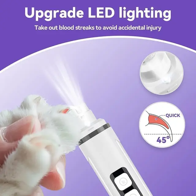 Dog Nail Grinder Quiet- Ultra-Quiet Dog & Cat Nail Grinder with LED Light & Battery Display & Upgrade Grinding Head - Painless N 4