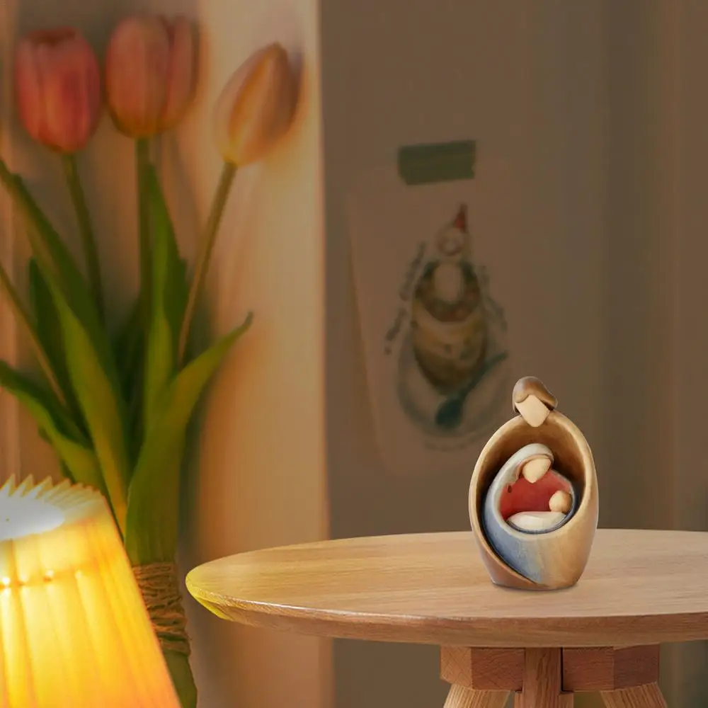 Description Picture 2 of itemNativity Scene Sculpture Holy Family Nativity Scene Figurines Home Decor Resin Nativity Scene Statue Carved Wood Look Miniatures