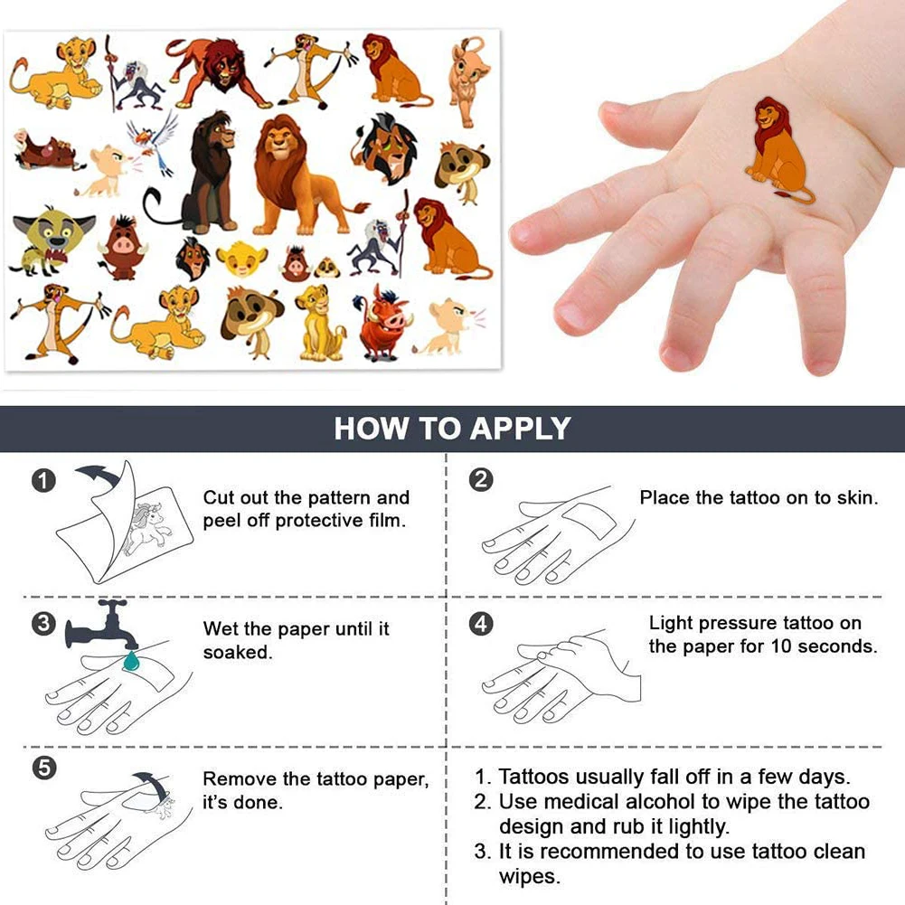 Disney leão rei simba tatuagem adesivo descartável transferência de água leão  rei festa adesivo brinquedo prêmio presente aniversário das crianças -  AliExpress, image size:1001x1001