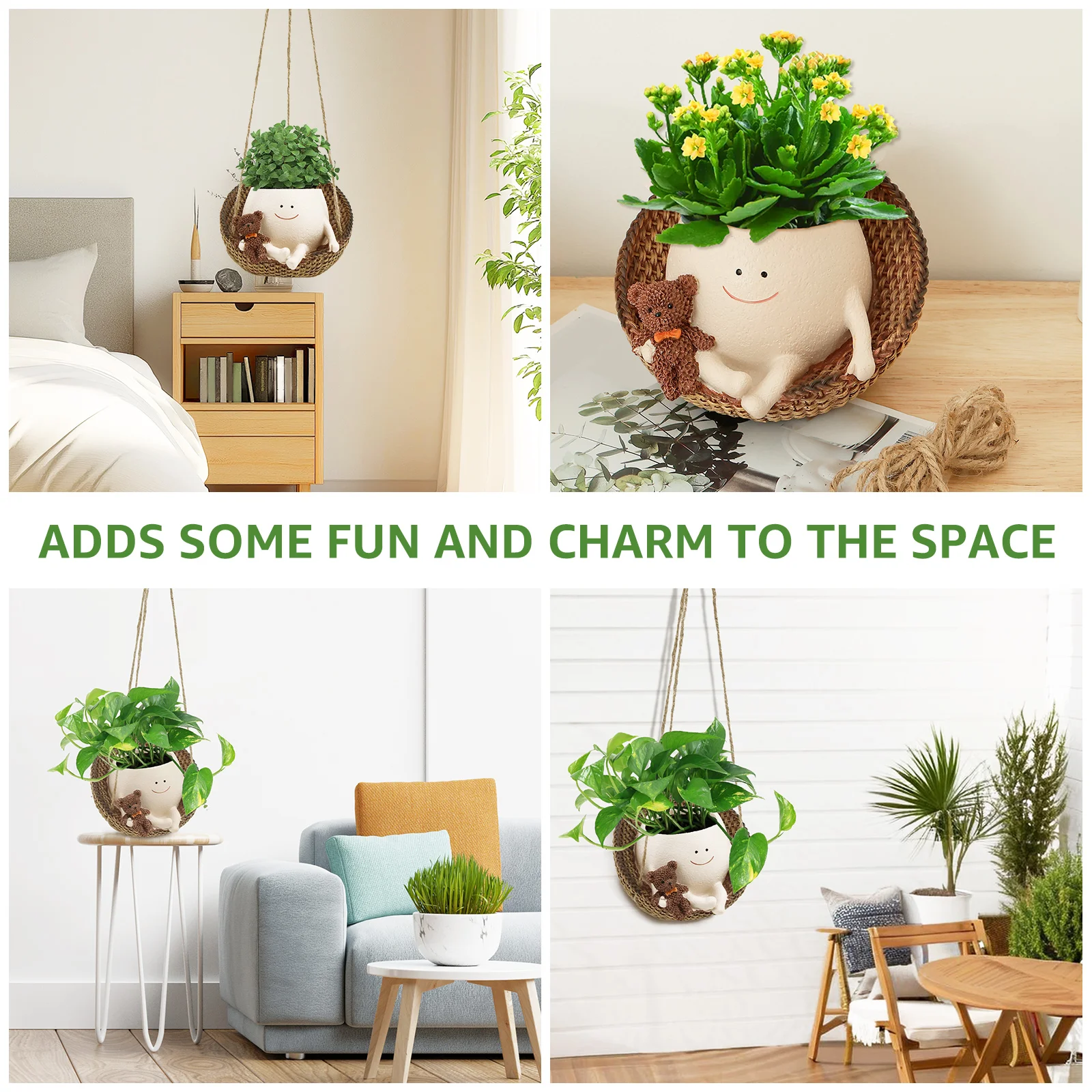 Swing Face Pot Cute Resin Smile Face Planter Decorative Little Swinging Pot with Drain Hole Home Creative Rocking Succulent Pots