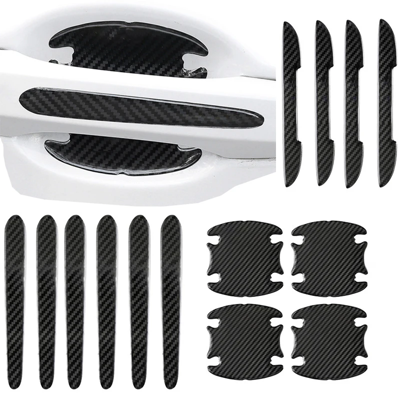 

14PCS Carbon Fiber Car Door Bowl Handle Stickers Car Door Handle Bowl Scratch Protector Car Anti-collision Protection Strip