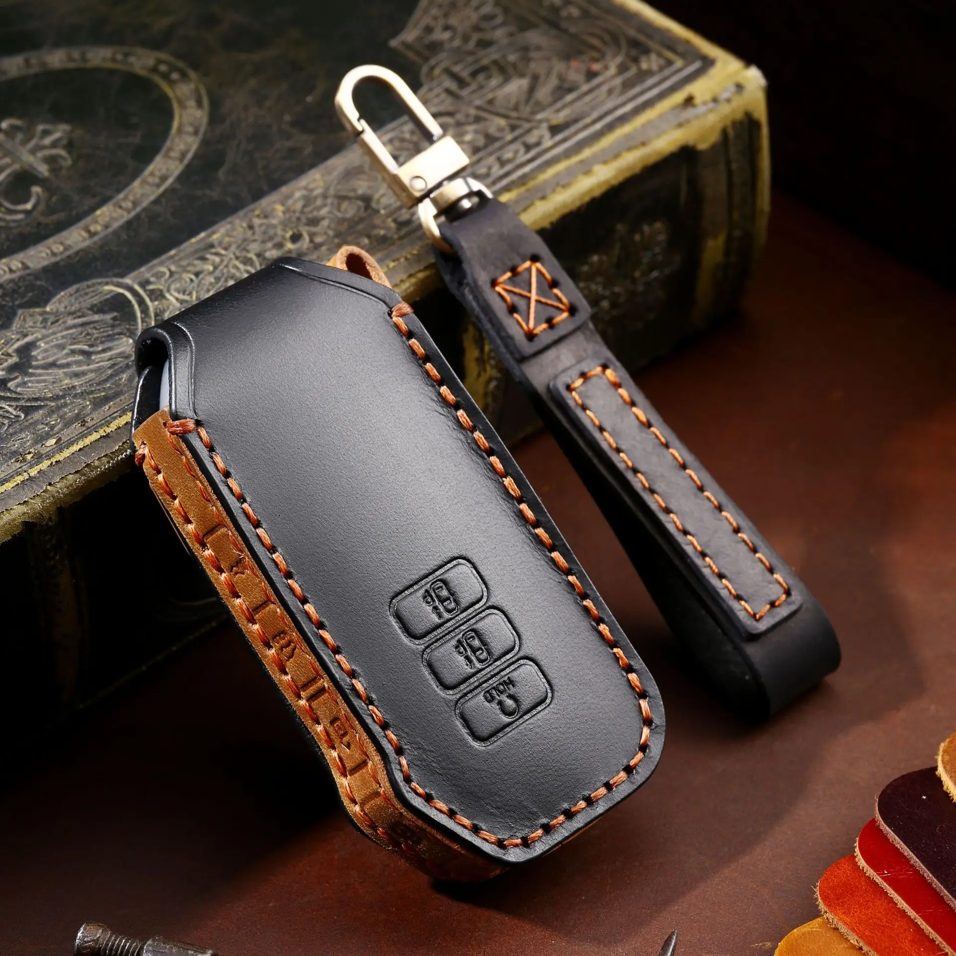 Luxury Car Key Case Cover Genuine Leather Keychain Accessories for Kia