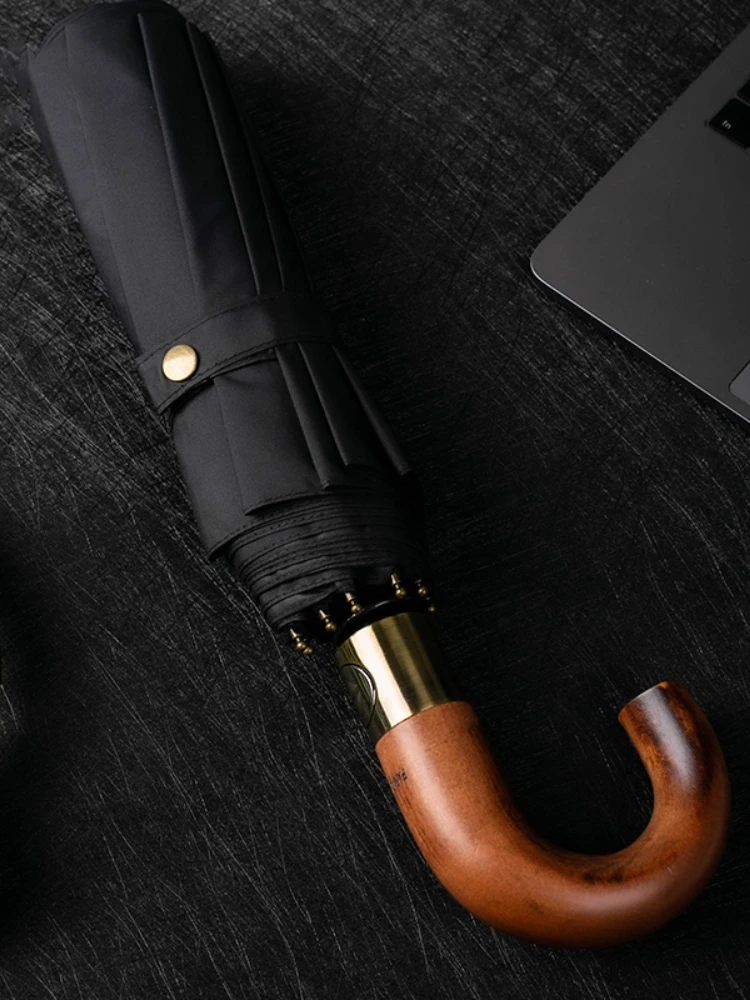 New Large Wood Automatic Umbrella Business Men Brand Big Golf Folding Umbrella Rain Women Auto Vintage Parasol Windproof 10 Ribs