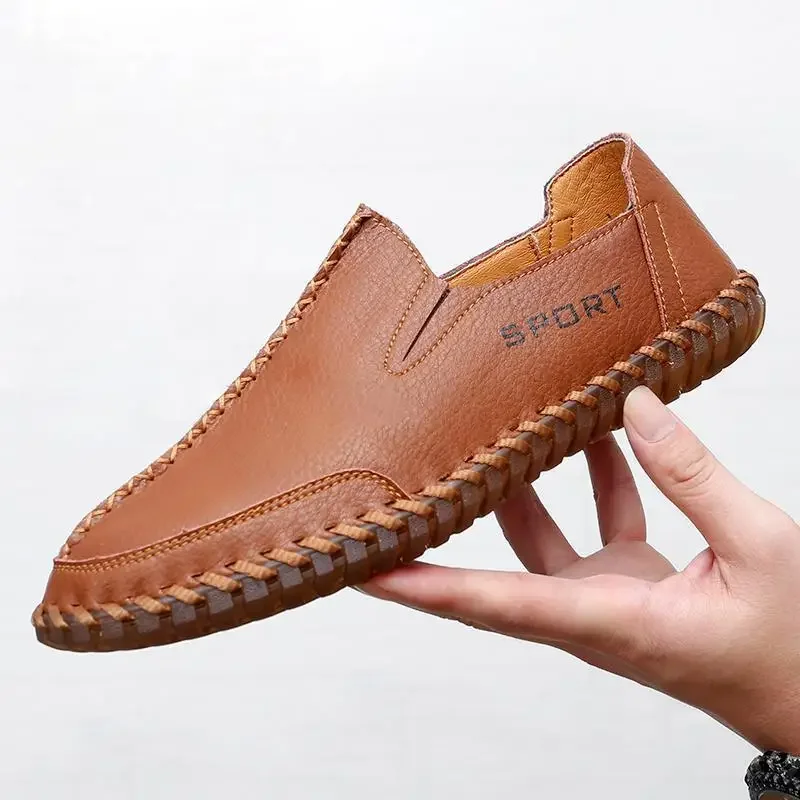 

Summer New Moccasin Shoes Men's plus Size Genuine Leather Wide Feet Loafers Business Shoes