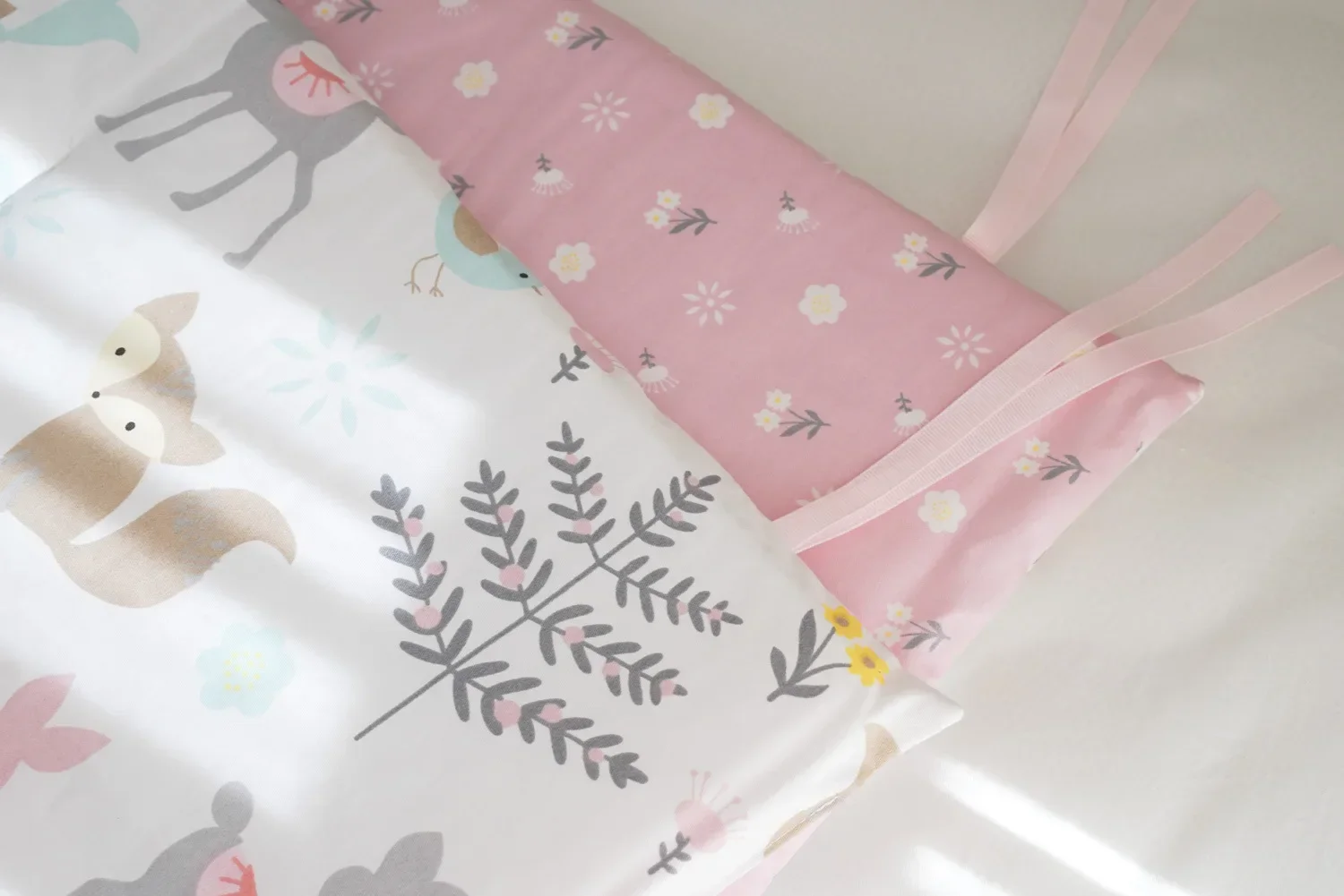 Baby Crib Bumpers Anti Collision Protector Cotton Pink Fox Baby Girls Infant Bedding Bumpers Born Cot Bed Around Protector