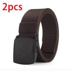 Unisex Outdoor Canvas Tactical Belt - Metal-Free Nylon Sports Accessory - 120cm (2pcs Brown)