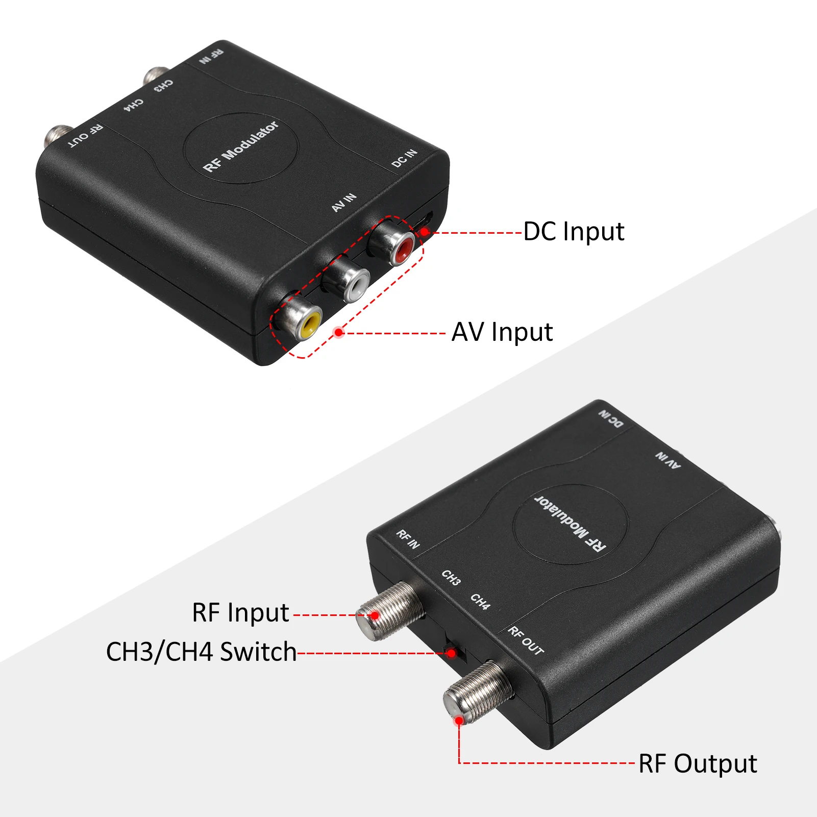 RF 아날로그 신호 변조기, AV-RF 변환기, NTSC CH3/CH4 채널 비디오 입력 어댑터, TV용 VHF 복조기 변환기