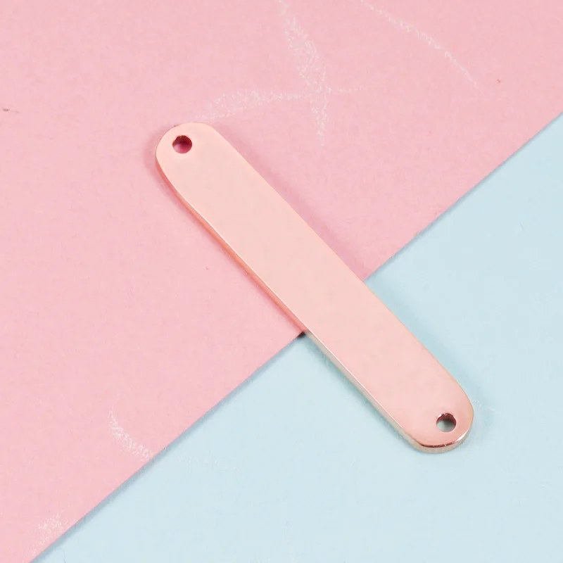 스테인리스 스틸 더블 홀 롱 스트립 참 펜던트, 귀걸이 목걸이, DIY 주얼리 제작, 도매, 20 개/로트, 6*35mm