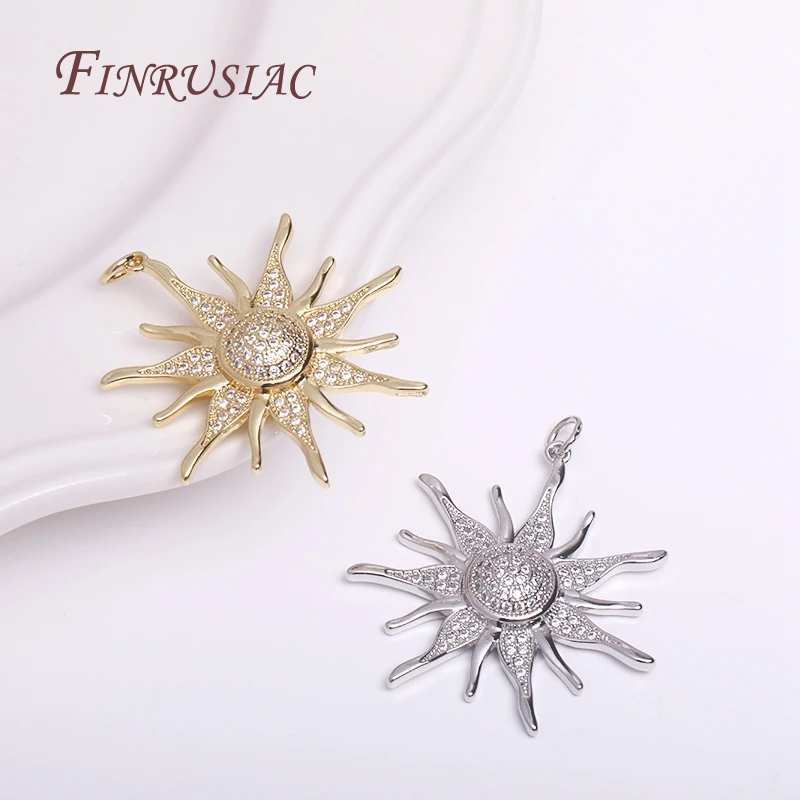 High Quality Brass Metal Inlaid Zircon Sun Charms DIY Jewelry Making 18K Gold Plated 33mm Big Sun Flower Pendant Wholesale 3