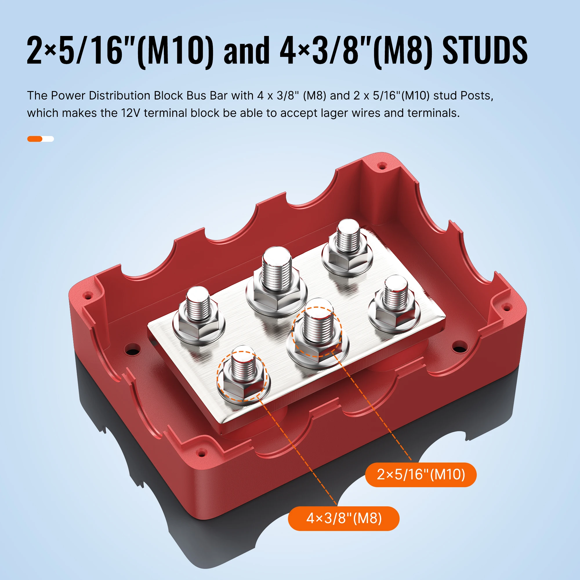 BARRE DE DISTRIBUTION D'Alimentation Rouge M8 Vis 4 Bornes DC 12V-48V