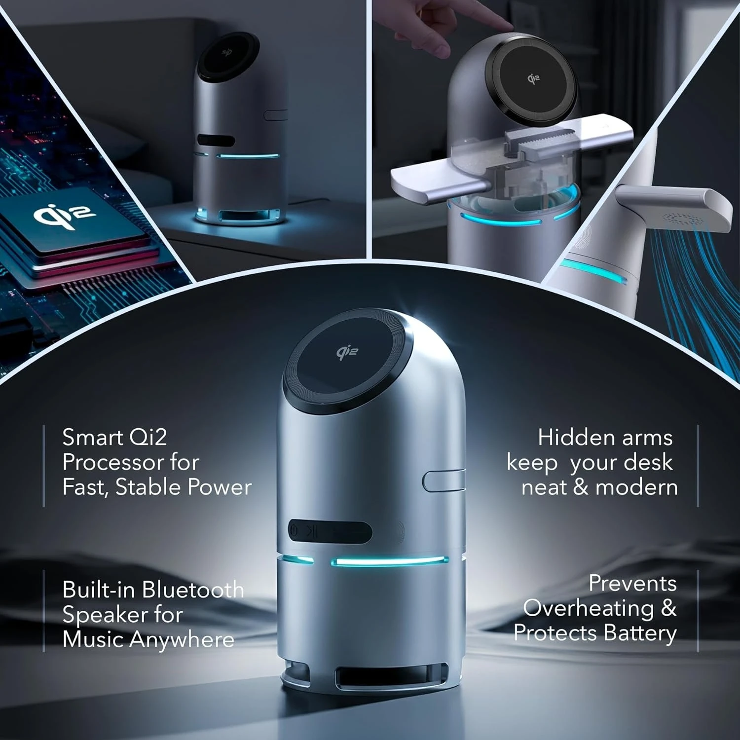 Qi2 15W 3 in 1 Magnetic Wireless Charger with Bluetooth Speaker Auto-Rotating for iPhone 17~12 Apple Watch AirPods Fast Charging