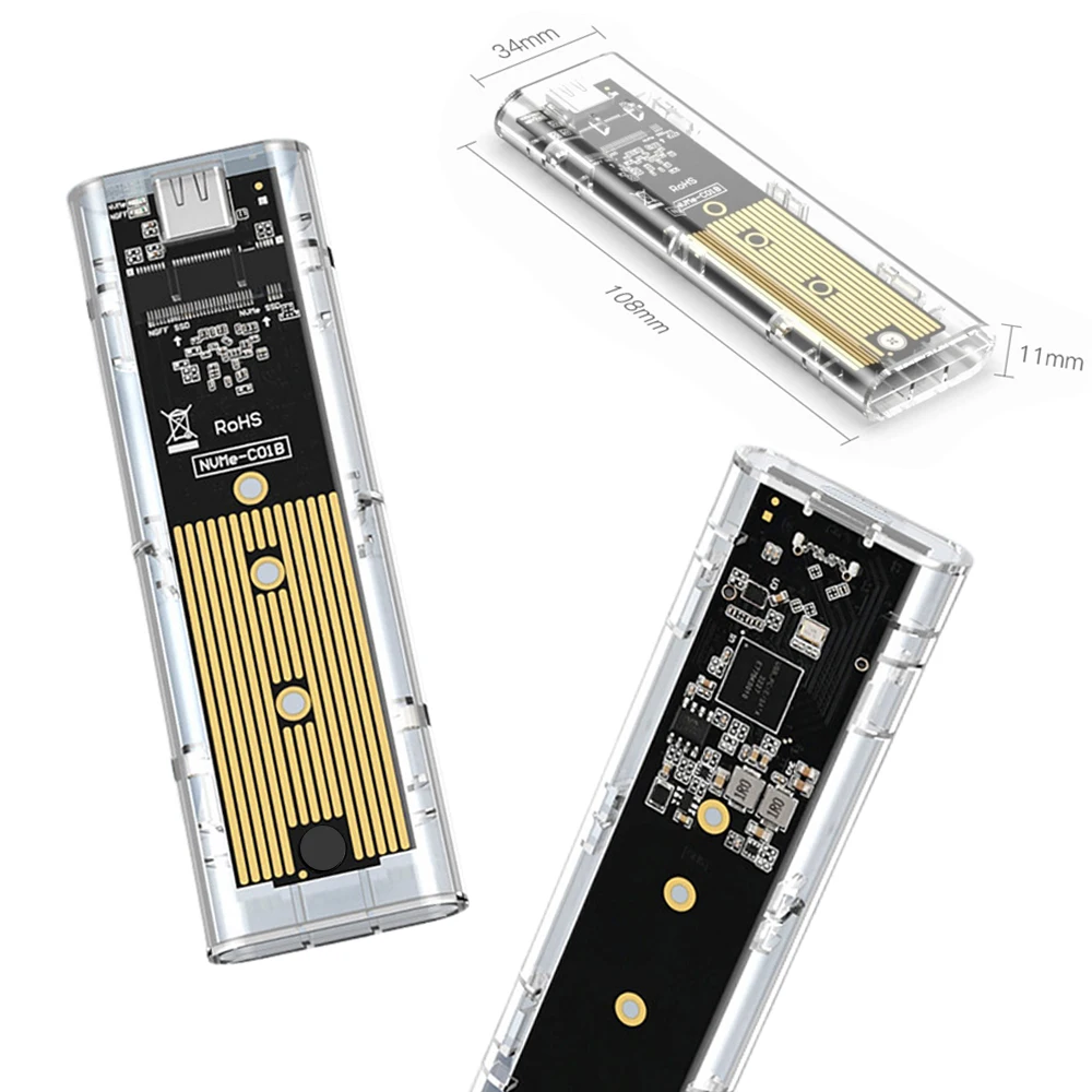인클로저 어댑터 모바일 하드 디스크 케이스 노트북 하드 디스크 액세서리용 투명 USB 유형 C 10Gbps 외부 인클로저 어댑터 케이스