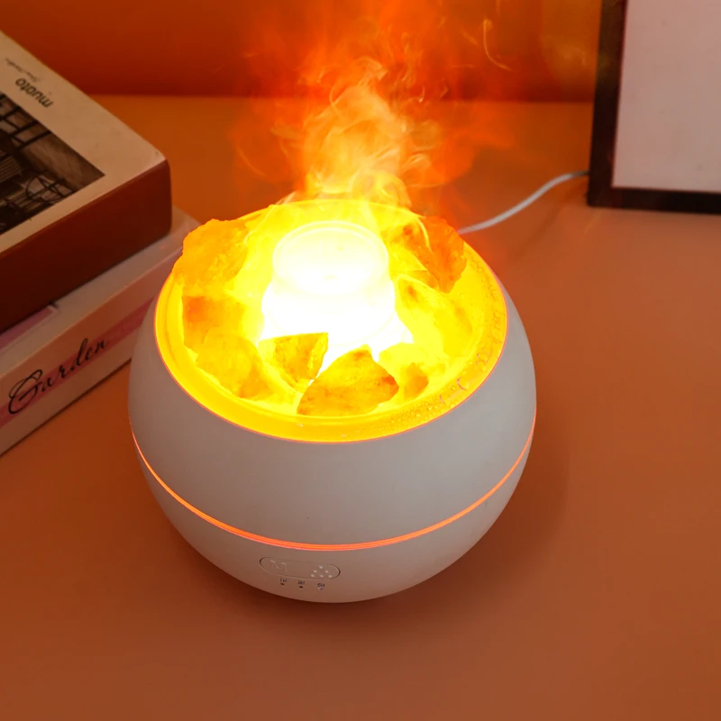 소금 돌 불꽃 가습기 아로마 디퓨저 에센셜 오일 USB 데스크탑 크리 에이 티브 미니 야간 조명 Humidificador 디퓨저