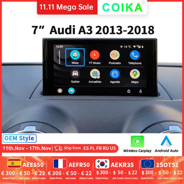 Android 12 System Car Radio Player For Audi A3 2013-2018 WIFI 4G SIM 8+128GB RAM BT Carplay GPS Navi Multimedia Stereo