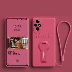 Liquid Silicone Protective Phone Case with Holder & Lanyard - Durable Back Cover for Honor 400 (Light Red)