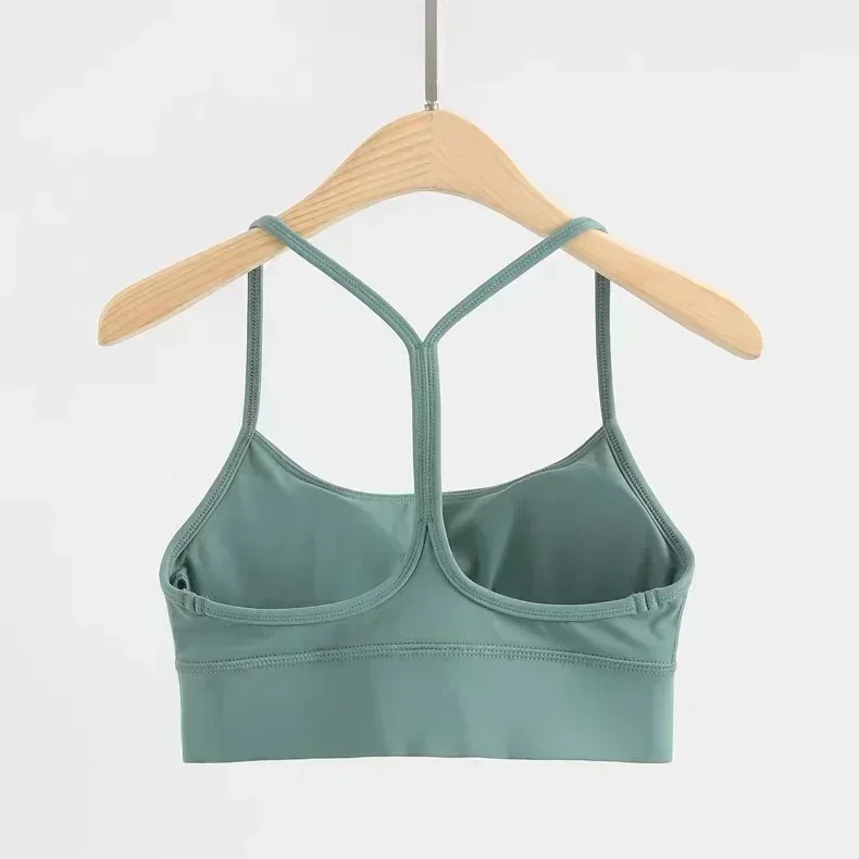Lemon Women Cozy Widen Hem Padded Running Sports Bra Y-Shape Racer Back Spaghetti Straps Yoga Bra Tops with Removable Cups