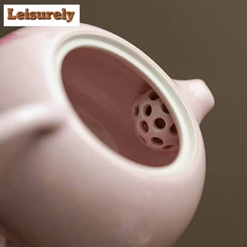 180ml Antique Powder Ru Kiln Teapot Retro Peony Flower Xi Shi Pot Tea Maker Kettle With Ball Hole Filter Chinese Teaset Supplies
