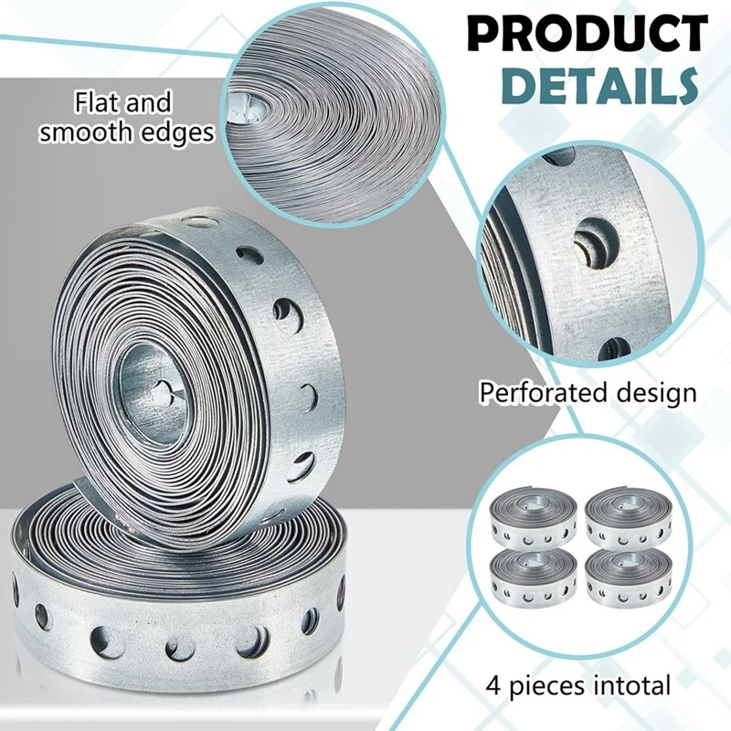 Galvanized Hanger Strap Metal Strapping Holes Pipe Hanger Silver Metal Pipe Supports Hanging 4 PCS