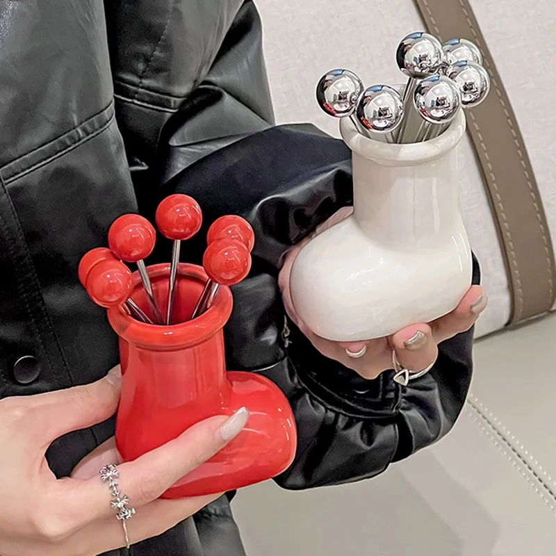 Small Christmas Boots Fruit Fork Set Light Luxury Stainless Steel Fork Dessert Cake Fork Table Utensils