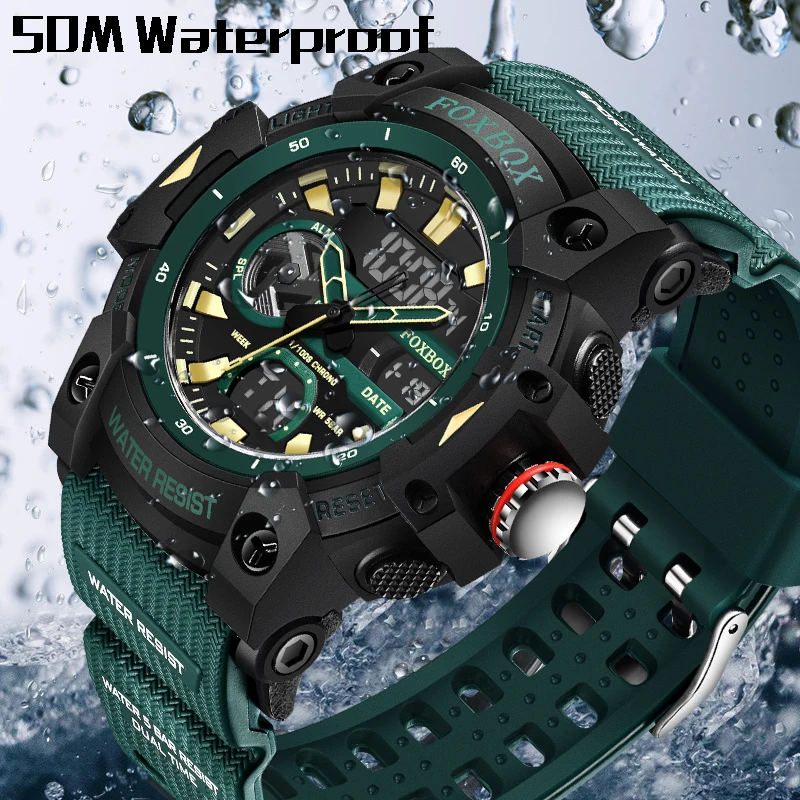 New LIGE Luxury Fashion Quartz Watches LCD Display Analog 5ATM Waterproof Sport Chronograph Reloj Hombre Gift for Men 2024