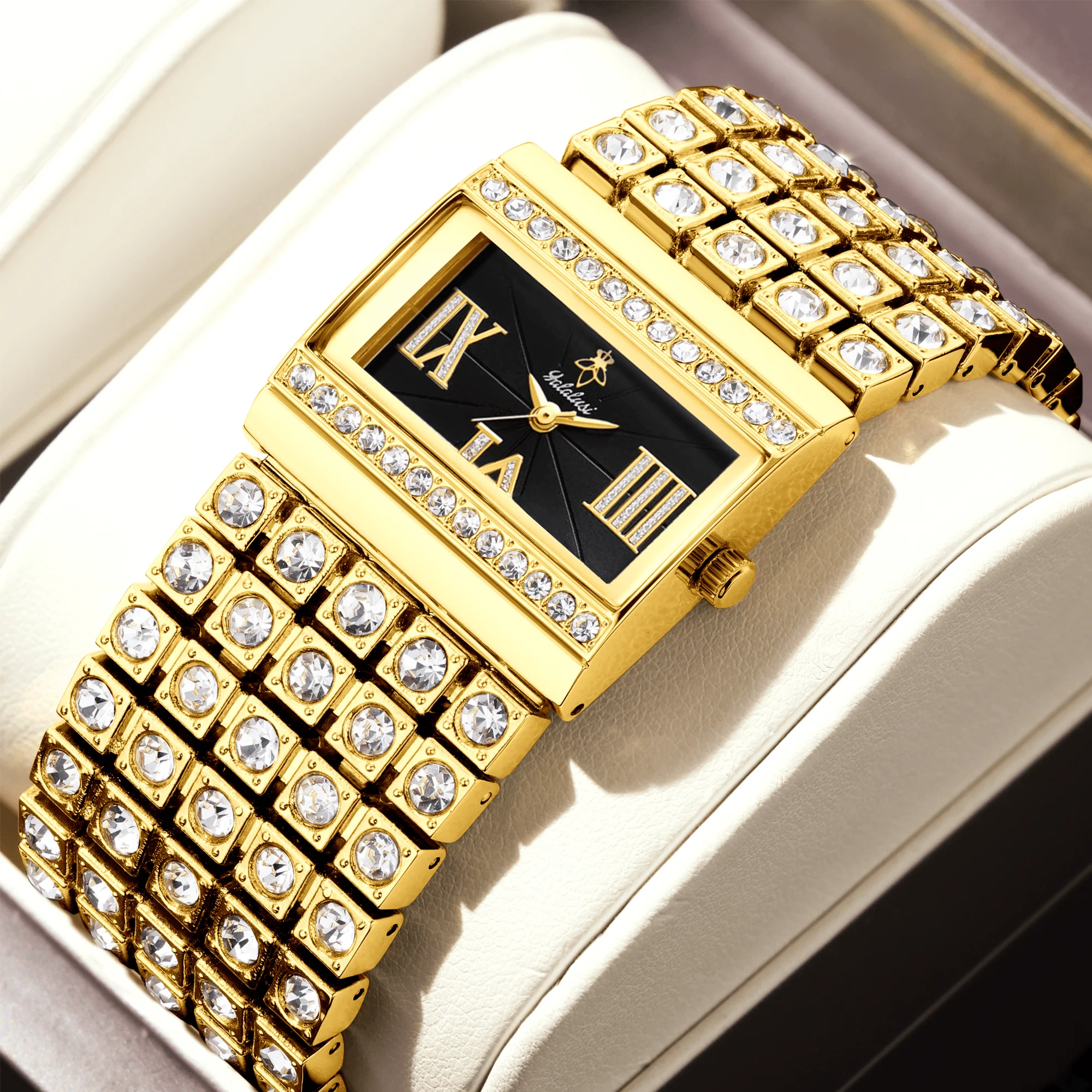 

YaLaLuSi Brand 2024 Hot New Women's Wristwatch Gold Luxury Luxury Crystal Diamonds Gift Box Watch Remover Gift Ion Gold Plating