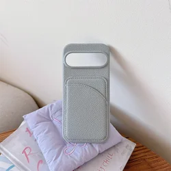 Leather Card Holder Wallet Phone Case with Shockproof Hard Shell Protective Cover - Google Pixel 8 Pro (Blue)