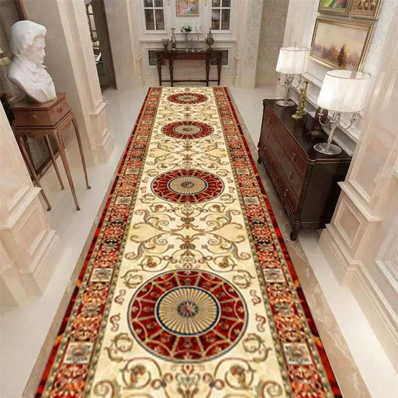 Classical European Lobby Long Hallway Stairs Luxury Carpet Hall Entrance Home Decor Corridor Aisle Runner Customable Wedding Rug 4