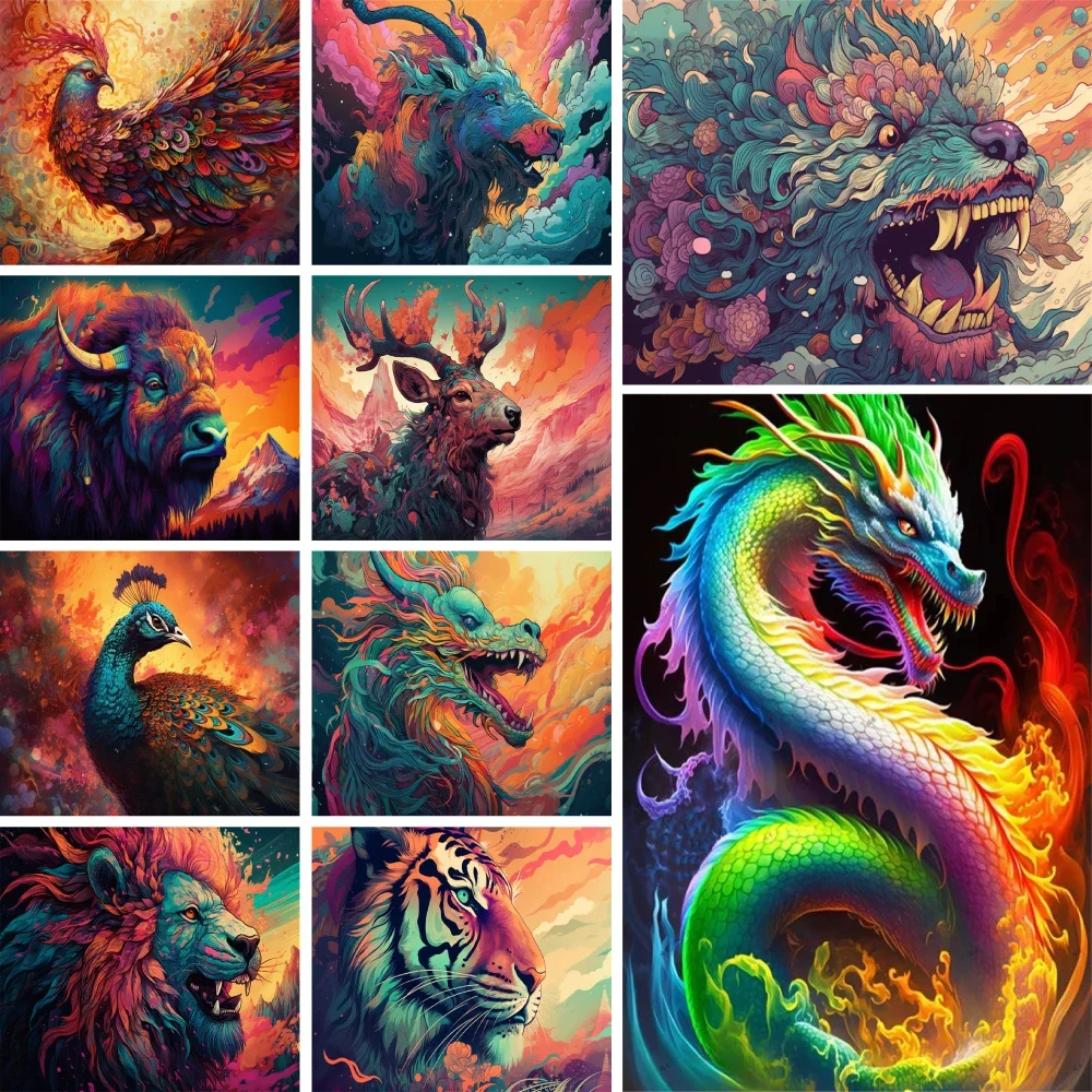 

Fantasy Animals Tiger Dragon Paint By Numbers Package Oil Paints 50*70 Paiting By Numbers Wall Paintings For Handiwork