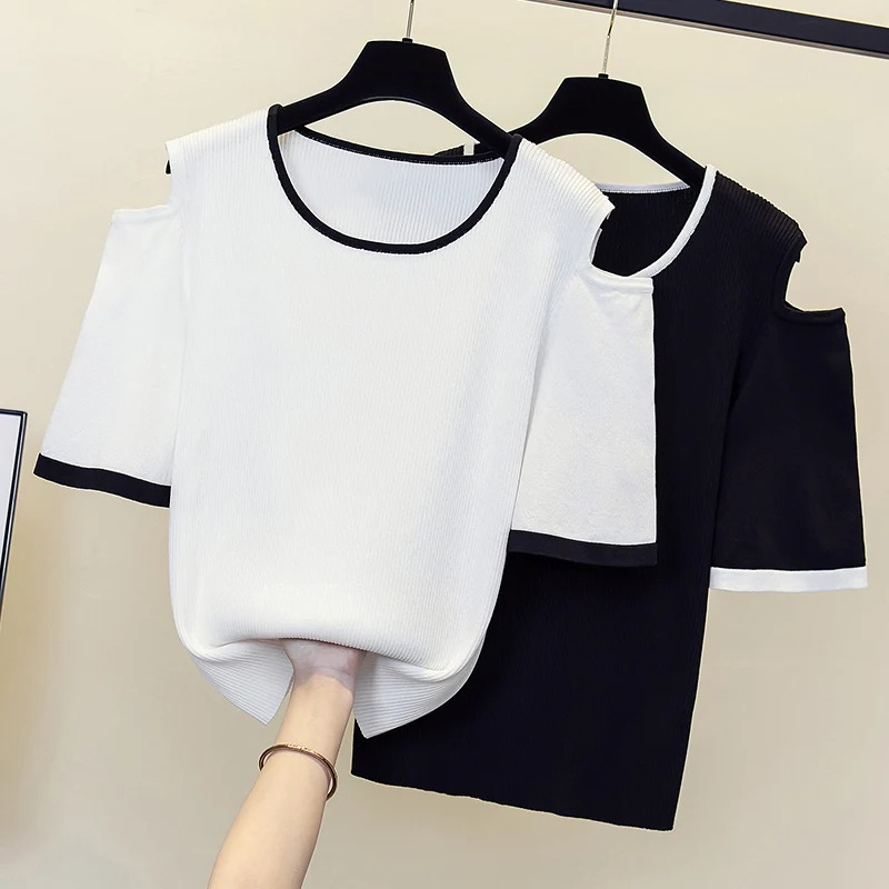 

2023 Summer Ice Silk Elegant Knit Sweater Tops Women Short Sleeve O Neck Pullover Fashion Vintage Ladies Knitwear Jumpers
