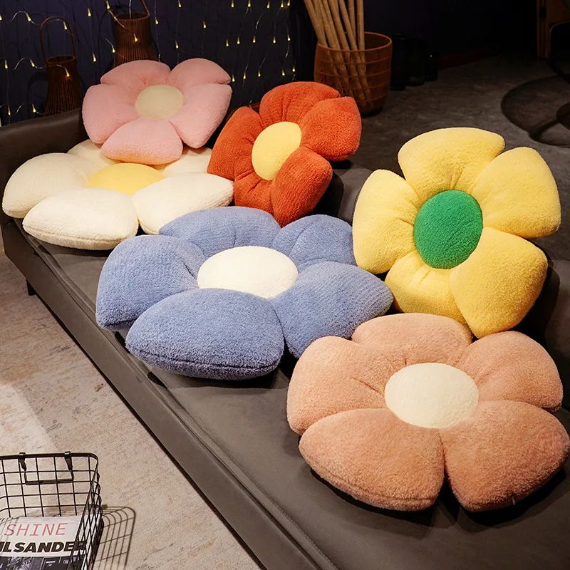 Nice  Colorful Flowers Cushion Pillow Plush Toy Beautiful Flower Stuffed Soft Sofa Pillow Floor Mat Girls Room Decor Gift preserved rose flowers gift set soap rose flower