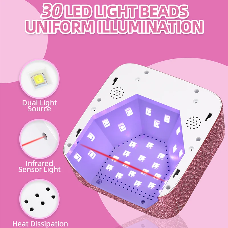 충전식 UV LED 네일 램프, 전문 무선 젤 광택제 건조 램프, 매니큐어용, 배터리 내장 네일 아트, 30LED