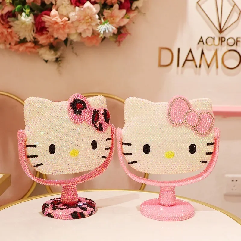 

Sanrio Hello Kitty My Melody Mirror Cartoon Cat Rhinestone Beauty Pink Heart Table Swivel Mirror Dressing Mirror Cute Girls Gift
