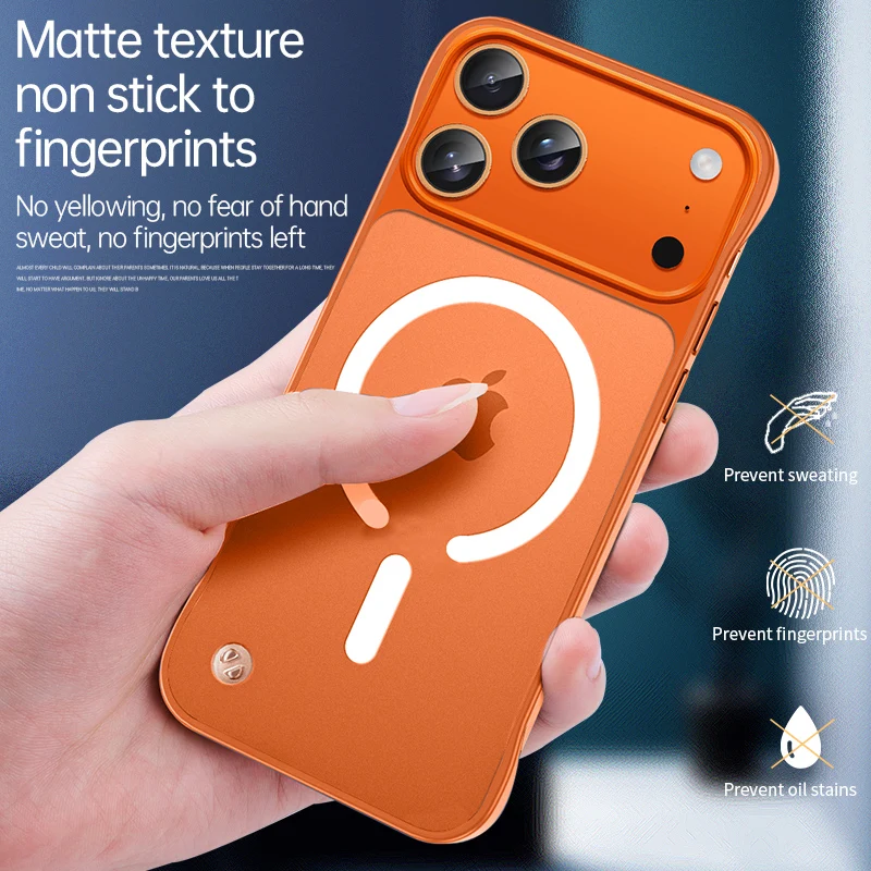 Air Frameless Magnetic Frosted Case - Shockproof Matte Transparent Phone Cover with Magsafe Wireless Charging Compatibility