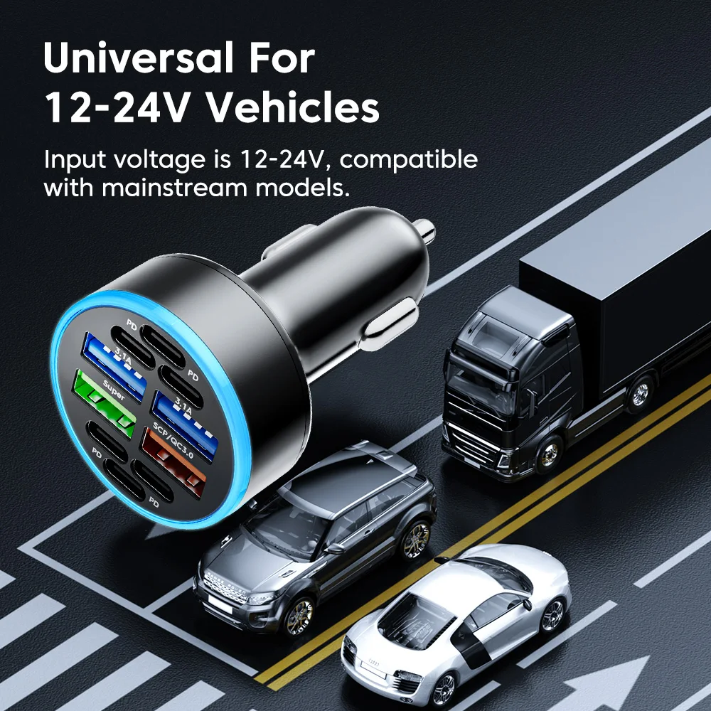 Car Charger 100W Multi Ports USB C Fast Charging PD USB Type C Quick Adapter For iPhone Samsung Xiaomi