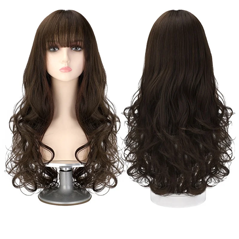 Long Curly Synthetic Hair Brown Wig  Pink Black Party Hair Cosplay Wigs for Women