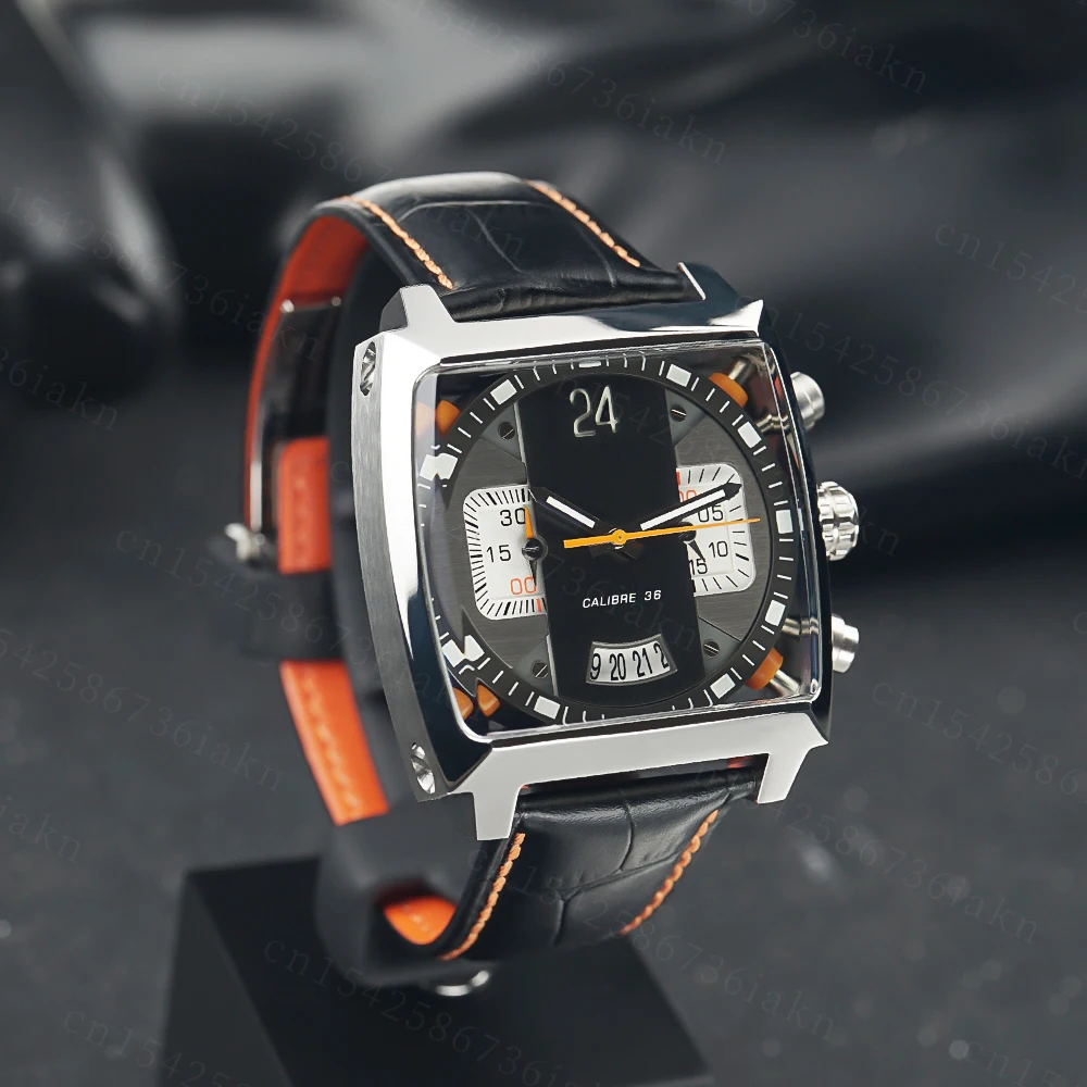 2022Fashion New Men's Color Bar Square Dial Sapphire Mirror Stainless Steel Leather Strap Sports Leisure Waterproof Quartz Watch