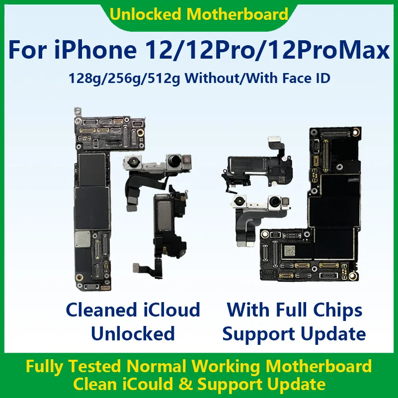 Mainboard 100% Working Fully Tested for iPhone 12 Pro Max Motherboard With Face ID Unlocked Board Cleaned iCloud Support Update iphone motherboard mobile motherboard
