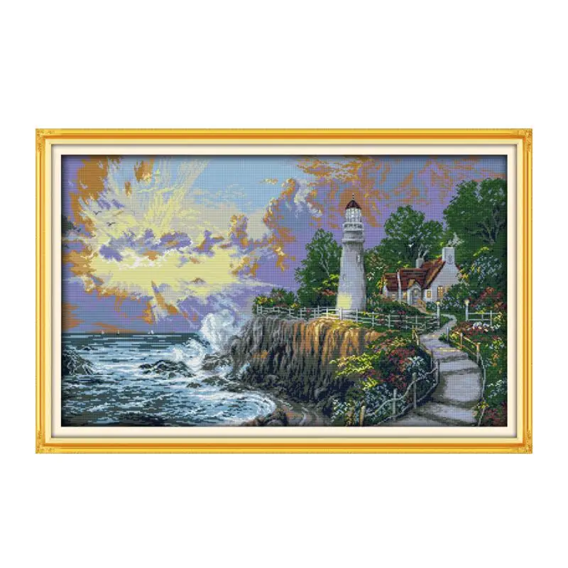Lighthouse Cross Stitch Kit 14ct Count Printed Canvas 11ct Fabric x Stitching Embroidery DIY Handmade Needlework (4) cross stitch kit