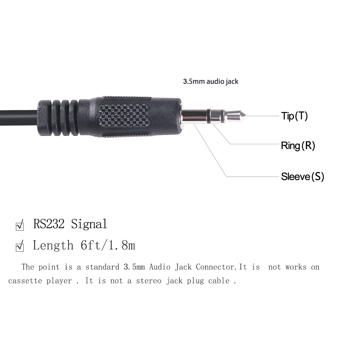 USB Serial Cable RS232 Audio Jack AJ 3.5mm TRS Converter 3P FTDI 3 Pins 1.8m