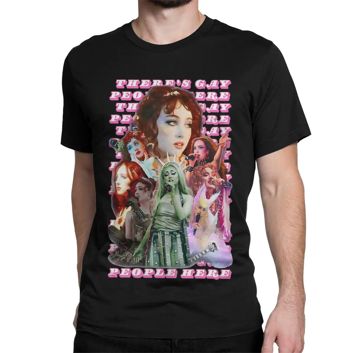 thumbnail image 1 of Camisetas de algodón para hombre Chappell Roan "Hay gente gay aquí". Camisetas de cantante y música, tallas 4XL, 5XL y 6XL., 1 of 6